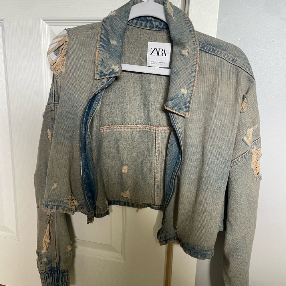Zara Light Blue Distressed Cropped Jacket